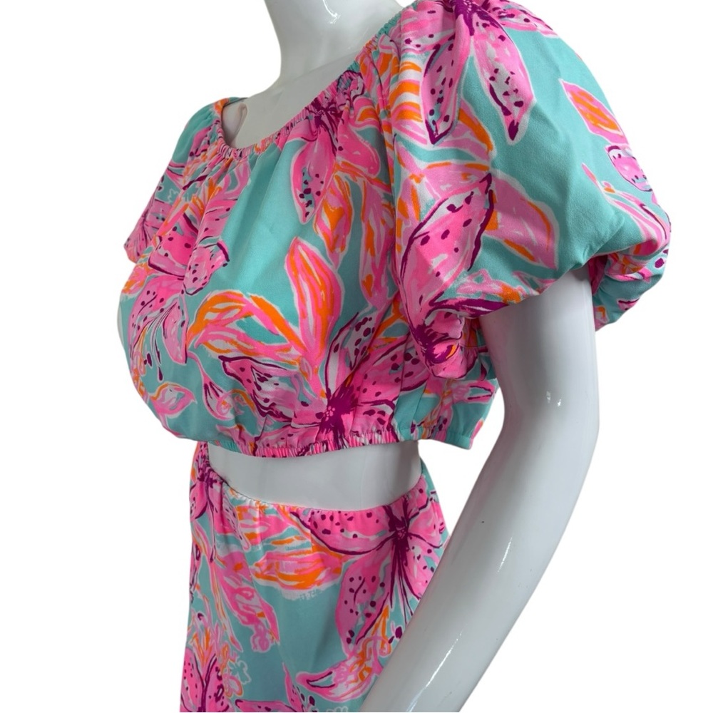 Lilly Pulitzer dress set Elegant Pink sea Blue peekaboo style unique sz L NWT - Picture 7 of 16